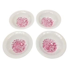 VTG Homer Laughlin Bowls Harvest Blue Mark H44N6 6" Red Fruit Pattern 4Pc